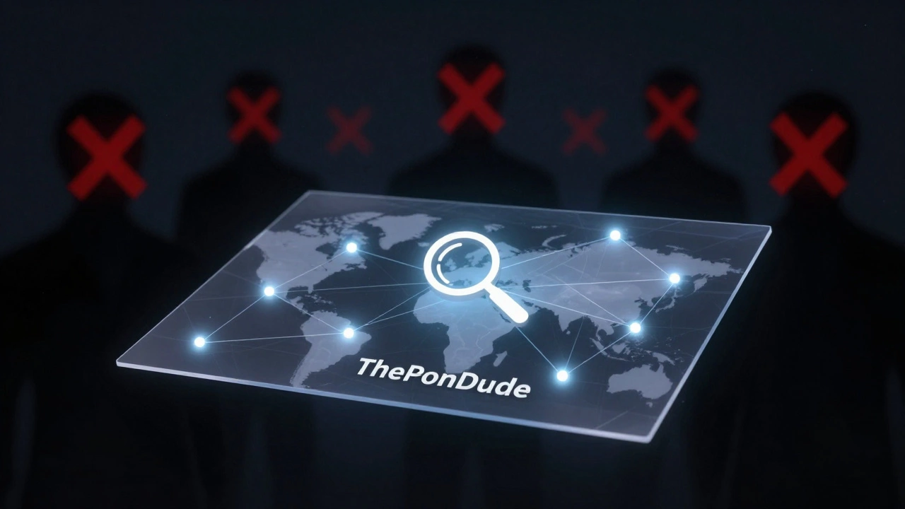 Transparent map of active free sites connected to ThePornDude, with scam sites fading away.